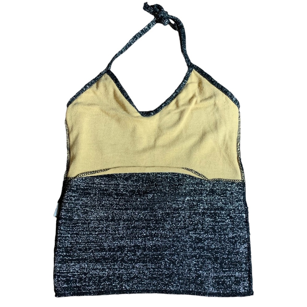 Vintage Y2K Black Silver Metallic Knit Brazilian Halter Top - Picture 4 of 5